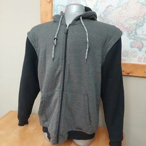 UNIVIBE Men's Fuzzy Sherpa Lined Full Zip Jacket Grey Stripe Black Accent Large